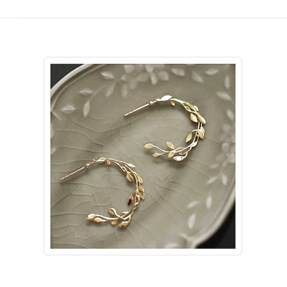 Greek Gold Olive Leaf Hoop Earrings